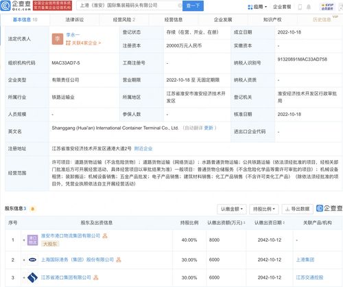 上港集團(tuán)布局淮安 2億元注冊(cè)資本成立國(guó)際集裝箱碼頭公司，家族企業(yè)戰(zhàn)略投資啟航